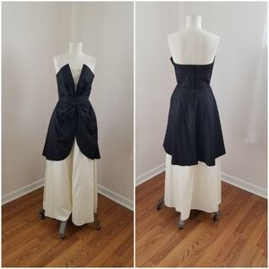 Glamorous 80s vtg strapless black/white moire gown